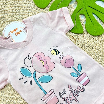  Conj. Blusa Little Garden e Short Saia Flores - Rosa